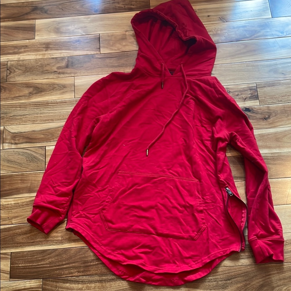 Vibrant Red Casual Hoodie with Rounded Hem